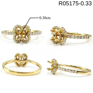 Anillo de oro amarillo de 18 quilates con diseño floral calado, pétalos en forma de halo y pavé de diamantes, ideal para la celebración de la despedida de soltera. - Product Image 4