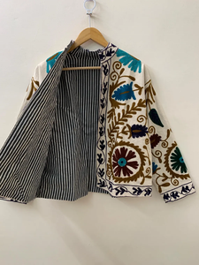 Suzani Embroidery <b>Velvet</b> Fabric Breathable Cotton Stand Collar <b>Women's</b> Indian Winter <b>Jacket</b> - Product Image 4