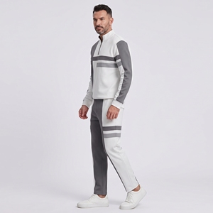 Ensemble de survêtement pour homme gris et blanc avec sweat-shirt à fermeture éclair quart de tour - Product Image 4