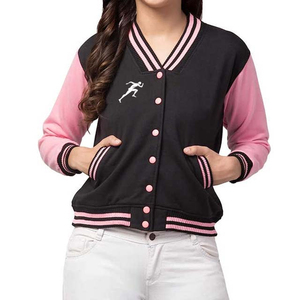Chaqueta universitaria rosa y negra para mujer, manga larga, cuello en V, con botones, ribete en contraste, ropa exterior informal de otoño - Product Image 6