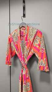 ชุดกิโมโนผ้าฝ้ายสำหรับผู้หญิง ลายพิมพ์บล็อกดอกไม้แบบดั้งเดิม เหมาะสำหรับการพักผ่อนและสวมใส่ตอนกลางคืนอย่างสบาย - Product Image 6