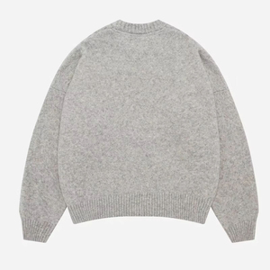 Suéter de punto gris con estampado geométrico, cuello redondo, corte holgado, estilo casual para hombre, otoño, 100% algodón, transpirable, 280g - Product Image 4