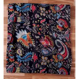 Couvre-lit Kantha indien fait main en coton, imprimé d'oiseaux, décoration intérieure indienne, vente en gros - Product Image 5