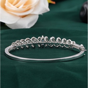 14K White & Yellow <b>Solid</b> <b>Gold</b> 2.69 CT Marquise Round Lab Grown Diamond <b>Bangle</b> Bracelet IGI Certificate Pear Cut Natural Diamond - Product Image 4