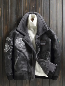 Wholesale Faux Sheepskin Vintage PU Leather Waterproof Breathable Windproof Motorcycle Jacket Men - Product Image 6