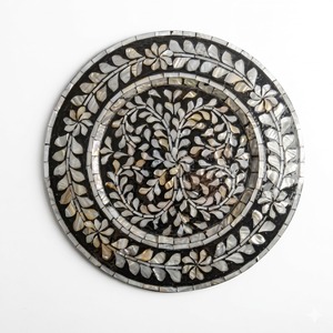 Handmade Mother Of Pearl Inlay Wood Charger Plates <b>Round</b> Black And <b>White</b> Floral Underplates For Hotel & Fine <b>Dining</b> <b>Table</b> Decor - Product Image 2