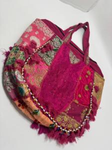 Handmade Recycled Patchwork Kantha Embroidered Boho Tassel Women's Vintage Cotton Tote <b>Bag</b> Zipper Two Thread Shopping <b>Bag</b> - Product Image 1