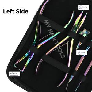 Kit d'outils pour extensions de cheveux avec pinces à sertir en acier inoxydable, outil de retrait de micro-perles, boucle de traction, mini-ciseaux et pinces bec de canard - Product Image 3