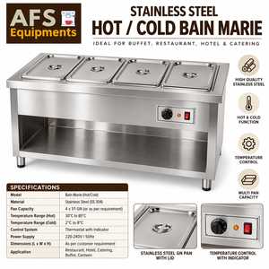Bain-marie électrique professionnel AFS en acier inoxydable, chaud/froid, 4 bacs, pour buffet, 220-240V - Product Image 1