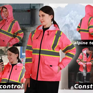 Veste de sécurité imperméable et respirante rose ANSI haute visibilité avec logo personnalisable pour le travail (hiver/printemps) - Product Image 2