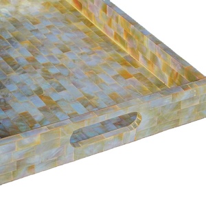 Golden Mirage Handcrafted MOP & Bone Inlay Tray Bandeja de lujo para el hogar para mesas de comedor Ocasiones especiales, Ramadán/Eid Gifting - Product Image 3