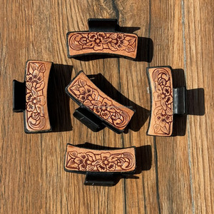New Arrival Hot Selling Western Stylish Handmade <b>Tooled</b> Engraved Leather Hair Claw <b>Clips</b> Leather Claw Hair Accessories for Women - Product Image 2