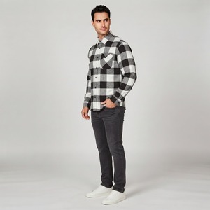 <b>Men's</b> Black <b>White</b> Plaid Flannel <b>Shirt</b> Full <b>Sleeve</b> Turn-down Collar Casual Autumn 100% Cotton <b>Long</b> <b>Sleeve</b> <b>Shirts</b> - Product Image 2