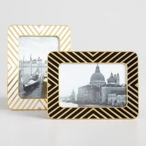 Cadre photo géométrique noir et or de luxe moderne avec design à rayures diagonales pour la décoration minimaliste de table à la maison - Product Image 3