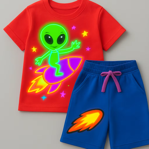 Conjunto de Verano de Dos Piezas para Niños, Camiseta de Algodón y Pantalones Cortos, Ropa Casual Transpirable, Talla Personalizada, Opciones de Compra al por Mayor - Product Image 1