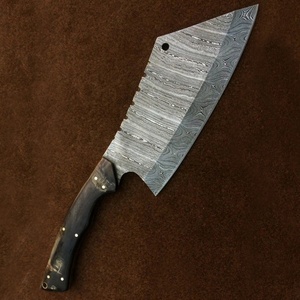 Couteau à viande artisanal en acier Damas, lame pleine longueur, hachoir de boucher avec manche en bois et étui en cuir OEM ODM - Product Image 2