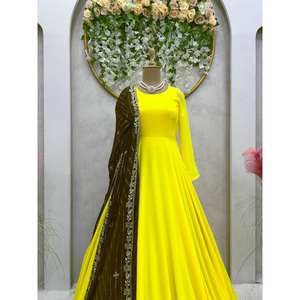 XL Yellow RTC Party Wear Anarkali Vestido con hilo y secuencia Trabajo Aspecto elegante - Product Image 2