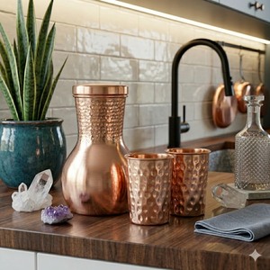 Pichet à eau en cuivre martelé de 2000 ml avec couvercle et ensemble de 2 gobelets pour les grossistes, les détaillants et le commerce B2B mondial - Product Image 2