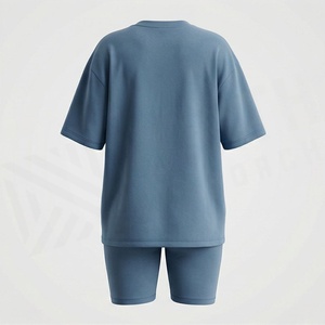 <b>Women's</b> 2 Piece Knitted Solid Color Loose Fit Crew Neck Short Sleeve T Shirt and Above Knee Shorts <b>Set</b> Breathable Casual Wear - Product Image 2