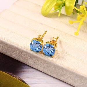 Pendientes de aguamarina brasileña en plata de ley 925 con baño de oro de 14 quilates, joyería nupcial, joyería fina para mujer - Product Image 3