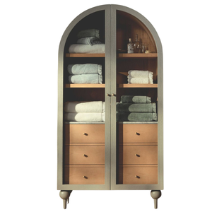 Mueble de Baño Premium de Madera de Teca Arqueada con Puerta de Vidrio y Almacenamiento para Toallas - Product Image 1
