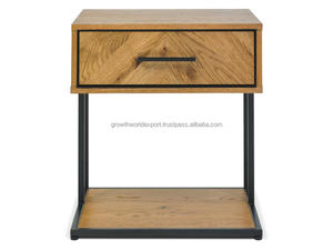 Mesa Auxiliar de Madera Maciza de Mango con Cajón, Patas Metálicas, Diseño Industrial Moderno, Hecha a Mano, para Dormitorio, Sala de Estar o Almacén - Product Image 4