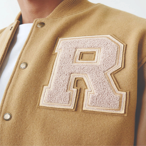 <b>Men's</b> Tan Varsity <b>Jacket</b> With Embroidered Letter R Casual Regular Fit OEM Service Cotton <b>Canvas</b> Button Closure Varsity <b>Jacket</b> - Product Image 3