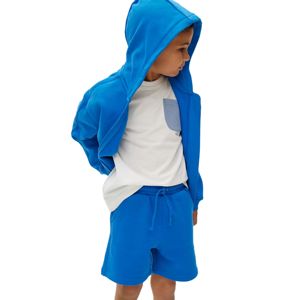 Conjunto de Ropa Deportiva para Niños, Estilo Urbano, Sudadera con Capucha y Pantalones Holgados, 2 Piezas, Color Liso, Estilo Vintage Lavado - Product Image 6