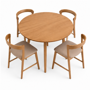 Ensemble de salle à manger rond en teck écologique de luxe ARTERRA, table moderne, chaises rembourrées pour la maison, la villa, le restaurant - Product Image 2