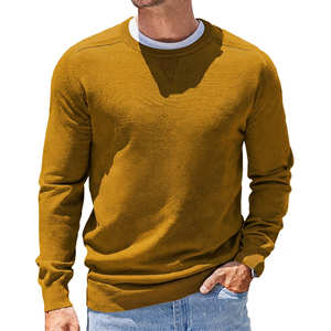 Pull en maille à col rond bleu marine pour homme, coupe classique, couleur unie, décontracté, pour l'automne, 100% coton respirant, manches longues - Product Image 6