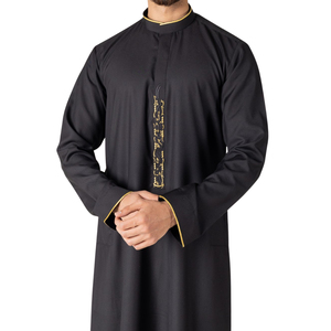 New 2026 Luxury Black <b>Men</b> <b>Thobe</b> Gold Embroidery Saudi Jubba Islamic Clothing Arabic Robe For <b>Men</b> Kandura Dishdasha Dress - Product Image 5