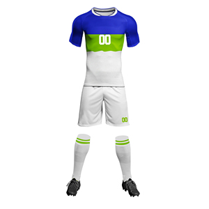 Ensemble d'uniformes de football bleu, vert et blanc, impression par sublimation, polyester respirant, unisexe adulte, service OEM - Product Image 1