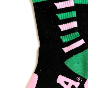 <b>Black</b> Green Pink Striped Crew <b>Socks</b> <b>Women</b> Cotton Blend Athletic Sports <b>Socks</b> Daily Wear Fashion Knitted Comfortable Soft Hosiery - Product Image 2