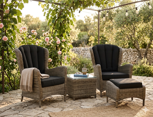 Outdoor Rattan Wicker Patio Furniture Set Luxury Garden Armchair With Cushion Cushion Footrest Tea <b>Table</b> <b>Balcony</b> Conversation - Product Image 5