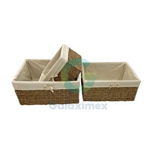 Cesta de almacenamiento rectangular tejida de algas marinas con asas para organización del hogar y uso de lavandería - Product Image 2