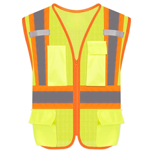 Gilet de sécurité haute visibilité bicolore ANSI Classe 2 avec languettes pour micro, multi-poches, réfléchissant, pour travaux de construction, en maille - Product Image 1