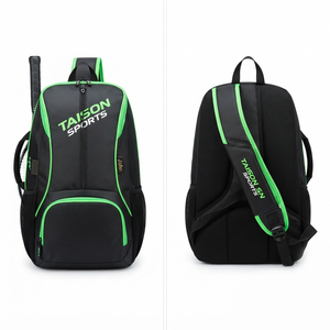 Sac à dos de badminton Premium TAISON SPORTS 600D PU 30-40L 450 GSM Noir avec panneaux verts et logo personnalisé imprimé - Product Image 1