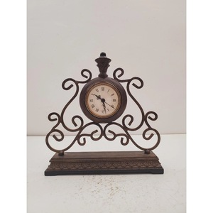 Traditional <b>Metal</b> Desk <b>Clock</b> With Ornate Scroll Design And Roman Numerals Silent Mechanical Movement - Product Image 6