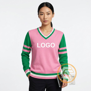 Alpha personnalisé |   Cardigan d'hiver décontracté pour femme Kapa Sorority, vêtement grec de haute qualité, respirant, en acrylique rose et vert - Product Image 3