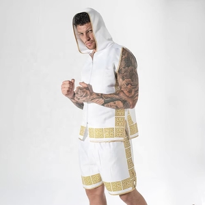 Shorts pour hommes en tissu tissé blanc à motif géométrique brodé, taille haute élastique, style décontracté, longueur courte - Product Image 6