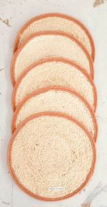 Premium jute round <b>placemat</b> Orange bordered and handcrafted by artisans Sustainable natural fiber table mat bringing warmth - Product Image 3