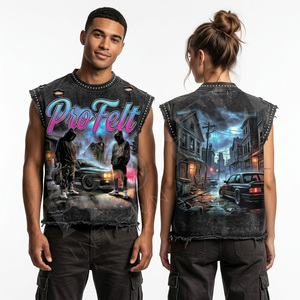 Débardeur Homme Streetwear en Coton et Polyester, T-shirt Sans Manches Imprimé Graphique, Débardeur Musculation en Coton Effet Vieilli Personnalisé pour Homme - Product Image 2