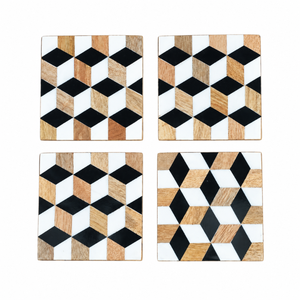 Geometric Mango Wood Epoxy Resin Coaster Set <b>Square</b> Drink Coasters <b>Scratch</b> Resistant Table Mats for Cups Mugs Home Office Decors - Product Image 1