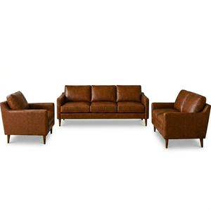 Mid Century Modern Cognac Leather Sofa Set Luxury Genuine Leather Living Room Furniture Soft Cushioned <b>Seating</b> Leather Sofa Set - Product Image 2