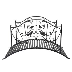 Ponte in Ferro da Giardino 119*67*71cm con Motivo a Uccelli, Ringhiera Arcuata Nera, Ornamento Metallico per Giardino e Casa, Installazione Sospesa - Product Image 3