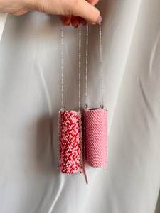 Handmade <b>Red</b> Beaded Lipstick Holder Keychain Luxury Women Bag Charm Fashion <b>Purse</b> Accessory Gift Pendant - Product Image 4