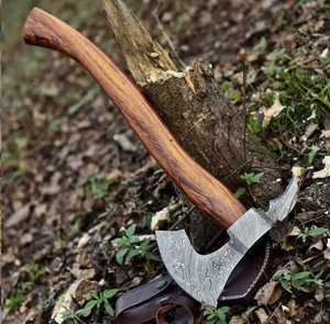 Hacha Vikinga de Acero de Damasco Forjada a Mano, Venta Directa de Fábrica, para Campismo y Supervivencia al Aire Libre, con Funda de Cuero - Product Image 3