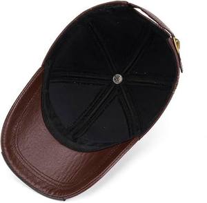 Casquette de baseball en cuir véritable unisexe, chapeau d'hiver marron chaud pour l'extérieur, ajustable, doux et décontracté - Product Image 4