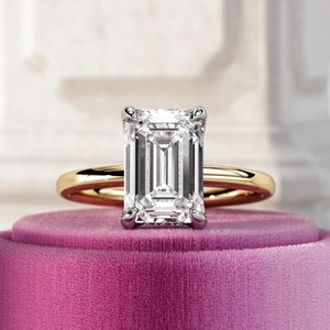 3 Carat Emerald Cut Lab Created Diamond Hidden Halo Engagement <b>Ring</b> Floral Anniversary Wedding 14k/18k Solid Gold IGI Certified - Product Image 1