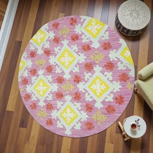 Tapis rond en laine tufté à la main, motif Paisley, rose pastel, tapis de designer avec envers en latex pour salon - Product Image 3